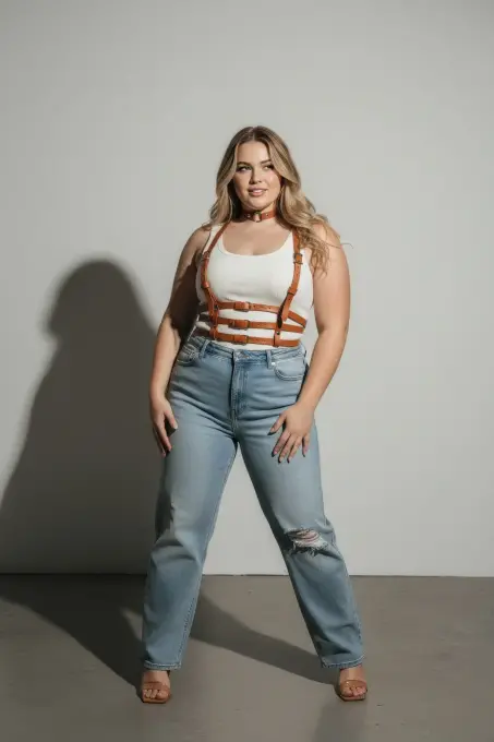 Büyük Beden Taba Kadın Kemer Vücut Aksesuarı Çoklu Bantlı Estetik Tasarım - APFT615 - 3