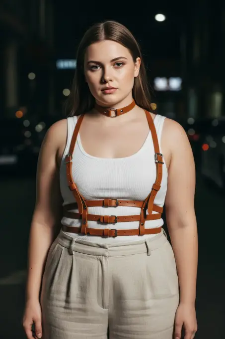 Büyük Beden Taba Kadın Kemer Vücut Aksesuarı Çoklu Bantlı Estetik Tasarım - APFT615 - 4