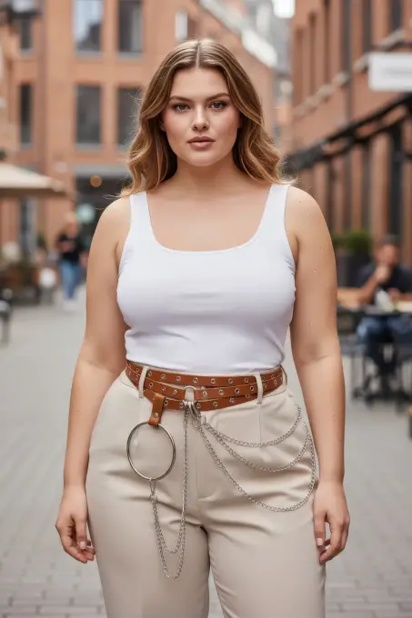 Büyük Beden Taba Kadın Kemer Zincir Detaylı Halkalı Trend Tasarım - APFT731 - 1