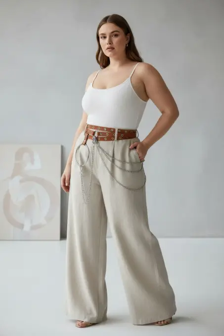 Büyük Beden Taba Kadın Kemer Zincir Detaylı Halkalı Trend Tasarım - APFT731 - 2