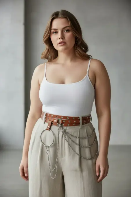 Büyük Beden Taba Kadın Kemer Zincir Detaylı Halkalı Trend Tasarım - APFT731 - 3