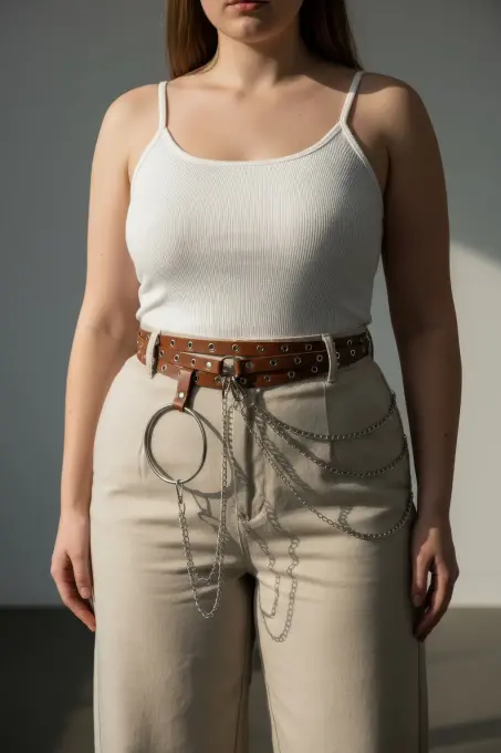 Büyük Beden Taba Kadın Kemer Zincir Detaylı Halkalı Trend Tasarım - APFT731 - 5