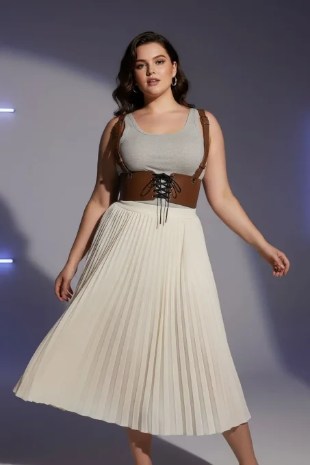 Büyük Beden Taba Kadın Korse Kemer Omuz Askılı Bağcık Detaylı - APFT1429 - 2