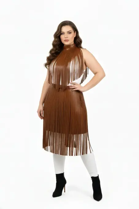 Büyük Beden Taba Püsküllü Deri Etek Kombin Tamamlayıcı Aksesuar - APFT997 - Angels Passion (1)