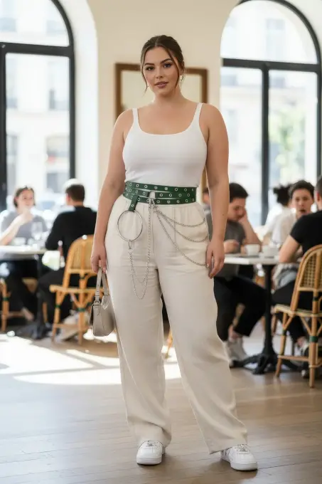 Büyük Beden Yeşil Kadın Kemer Zincir Detaylı Kalın Model - APFT731 - 1