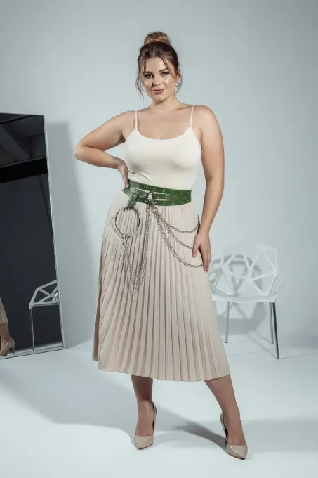 Büyük Beden Yeşil Kadın Kemer Zincir Detaylı Kalın Model - APFT731 - 4