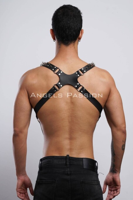 Çivi Detaylı Erkek Göğüs Harness, Erkek Clubwear, Deri Erkek Harness - APFTM203 - 6