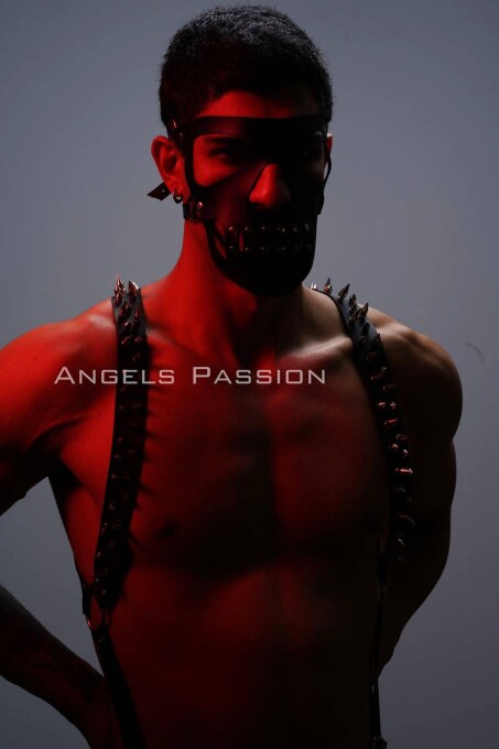 Çivi Detaylı ve Maskeli Erkek Harness Takım, Erkek Clubwear, Erkek Göğüs Harness - APFTM204 - 4