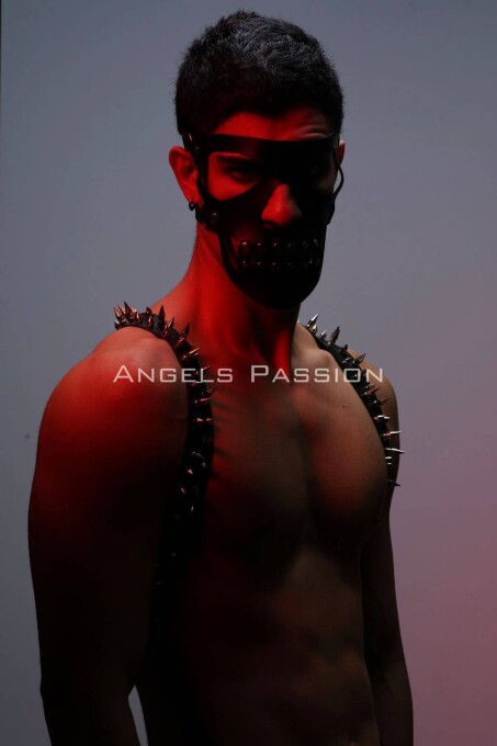 Çivi Detaylı ve Maskeli Erkek Harness Takım, Erkek Clubwear, Erkek Göğüs Harness - APFTM204 - 6