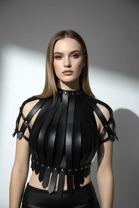 Crop Büstiyer Harness, Deri Göğüs Harness, Gömlek Üzeri Harness - APFT1257 - 2