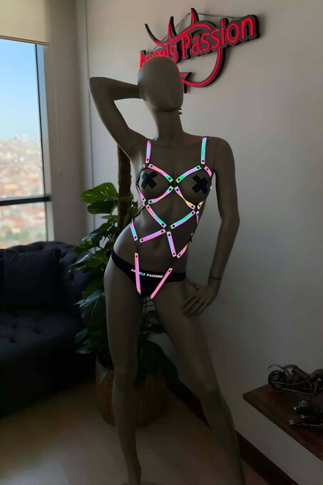 Dansçı Kıyafetleri - Karanlıkta Parlayan Reflektörlü Body Harness - 3