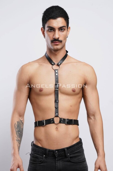 Deri Boyundan Askılı Erkek Harness, Clubwear, Leather Partywear - APFTM124 - 1