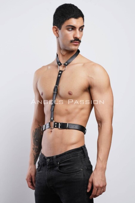 Deri Boyundan Askılı Erkek Harness, Clubwear, Leather Partywear - APFTM124 - 4