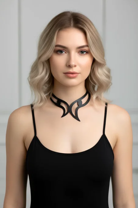 Deri Choker, Göz Detaylı Choker Kolye - APFT1412 - 1