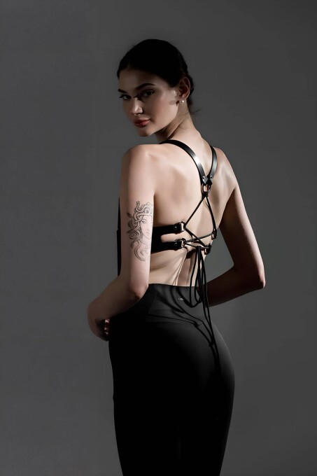 Deri Göğüs Harness, Şık Deri Büstiyer - APFT1406 - 5