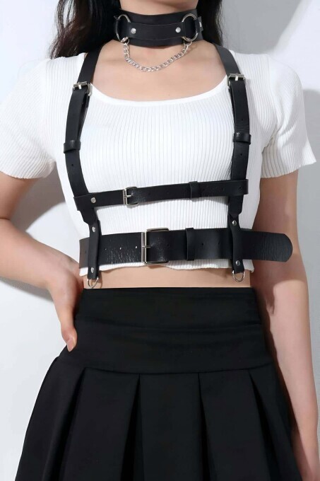 Deri Göğüs Harness Ve Choker-Tasma Takım - APFT959 - 2