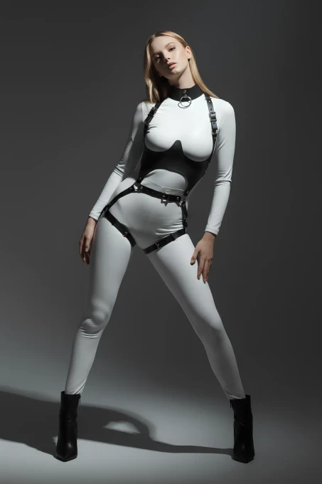 Deri Harness, Göğüs Altı Destekli Harness Takım, Deri Dansçı Kostüm - APFT1402 - 6