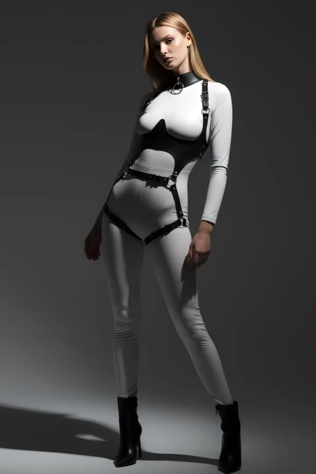 Deri Harness, Göğüs Altı Destekli Harness Takım, Deri Dansçı Kostüm - APFT1402 - 8