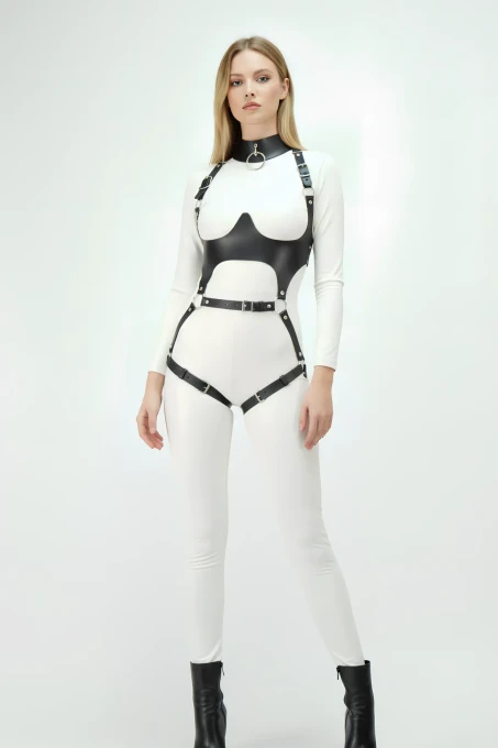 Deri Harness, Göğüs Altı Destekli Harness Takım, Deri Dansçı Kostüm - APFT1402 - 2
