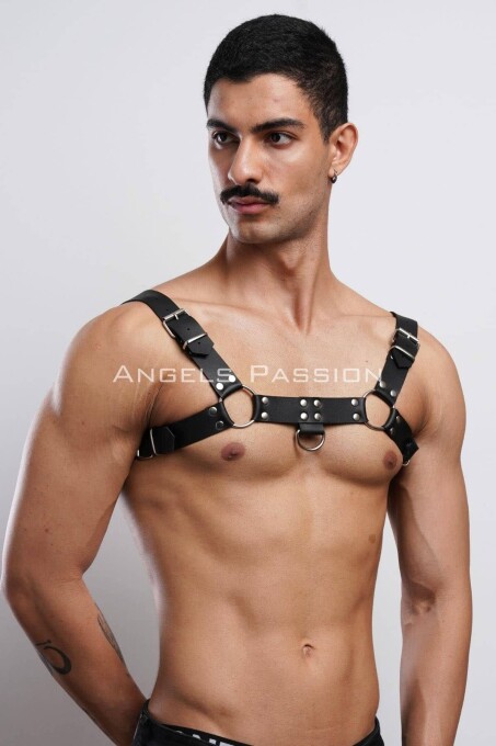 Erkek Bulldog Harness, Deri Göğüs Aksesuar, Deri Erkek Fantazi Giyim - APFTM149 - 4