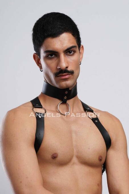 Erkek Choker ve Göğüs Harness, Erkek Parti Giyim - APFTM35 - 4