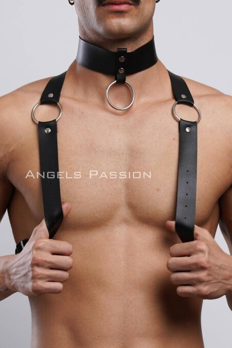 Erkek Choker ve Göğüs Harness, Erkek Parti Giyim - APFTM35 - 6