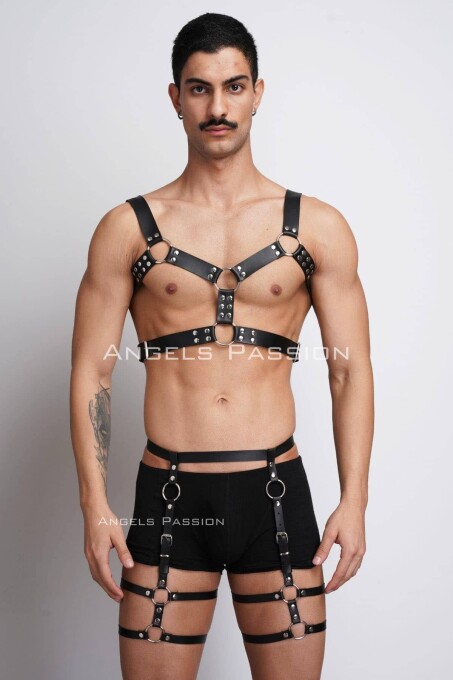 Erkek Deri Göğüs Harness ve Bacak Harness Takım - APFTM195 - 1