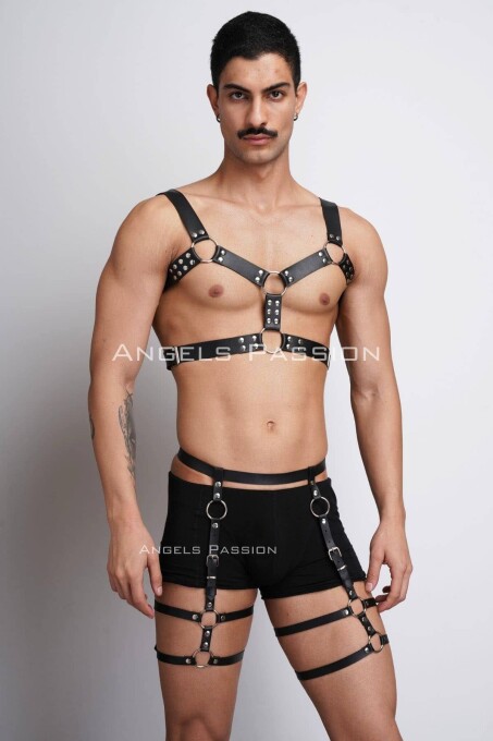 Erkek Deri Göğüs Harness ve Bacak Harness Takım - APFTM195 - 6