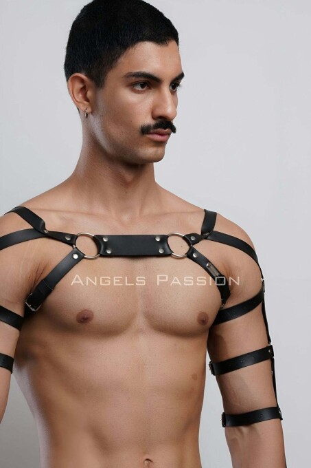 Erkek Deri Kol ve Göğüs Harness, Deri Fantazi Giyim - APFTM166 - 4