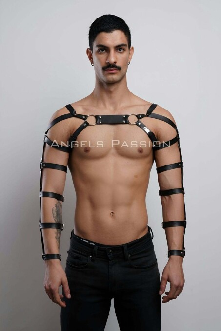 Erkek Deri Kol ve Göğüs Harness, Deri Fantazi Giyim - APFTM166 - 1