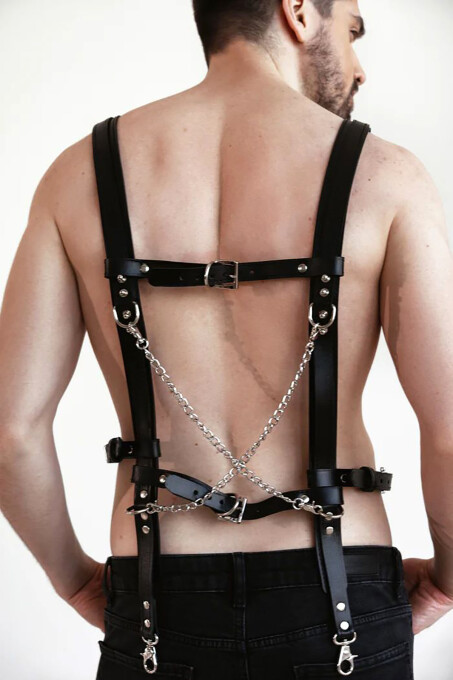 Erkek Deri Zincirli Göğüs Harness - APFTM215 - 4