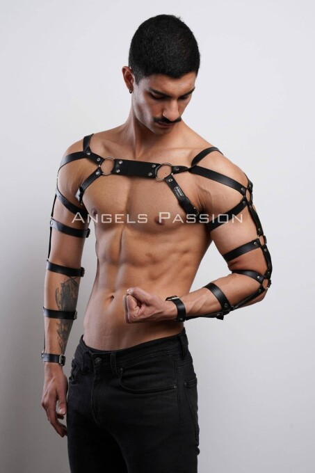 Erkek Fantazi Giyim Deri Kol ve Göğüs Harness - APFTM5 - 7