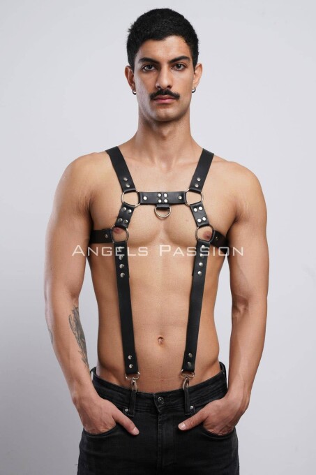 Erkek Göğüs Harness, Erkek Deri Pantolon Askısı, Erkek Clubwear - APFTM23 - 2