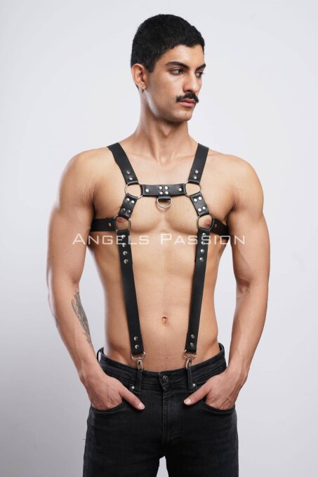 Erkek Göğüs Harness, Erkek Deri Pantolon Askısı, Erkek Clubwear - APFTM23 - 4