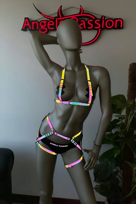 Erotik Giyim Reflektörlü Harness Takım - 5