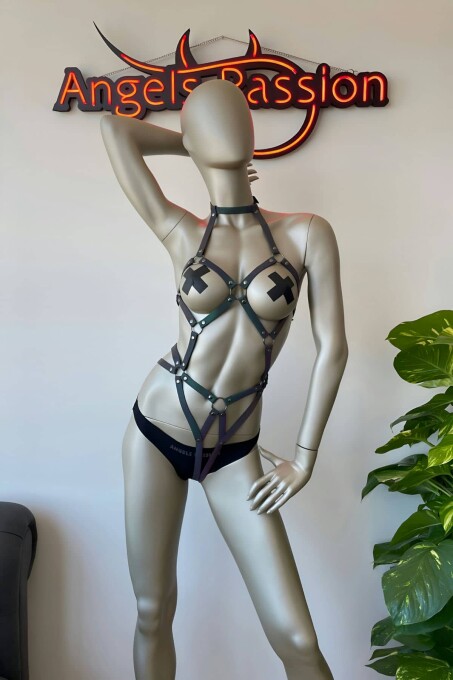 Erotik İç Giyim Reflektörlü Seksi Body Harness - 5