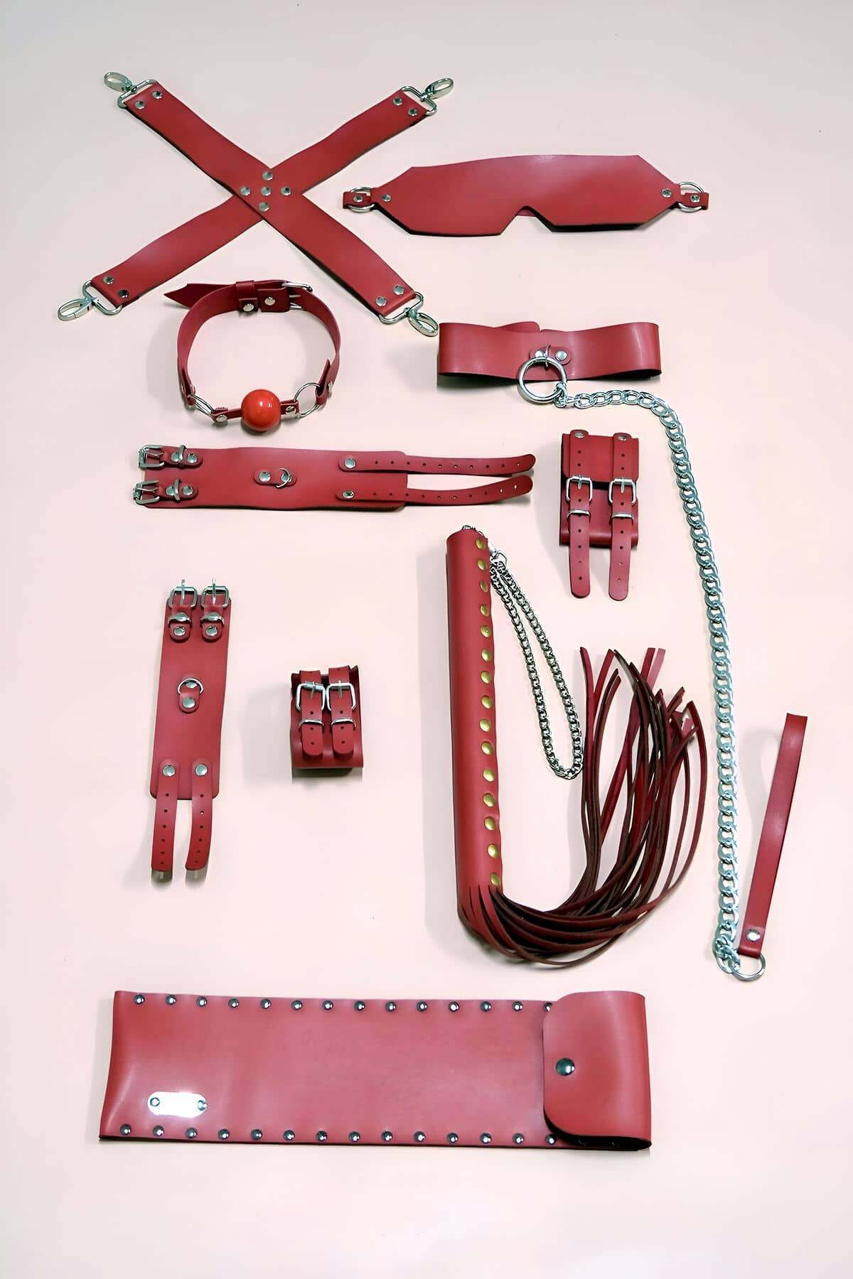 Kırbaç Kelepçe Set 7'Li Takım, Ayak - El Kelepçesi, Maske - 1310