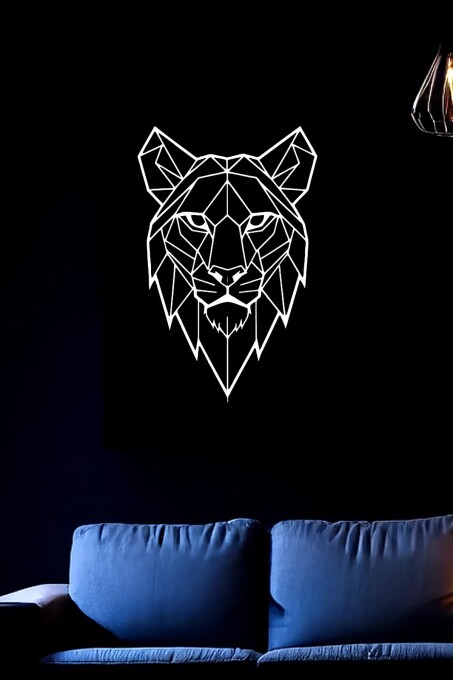 Geometrik Reflektörlü Aslan Aslan Figürlü Deri Duvar Dekoru - 1
