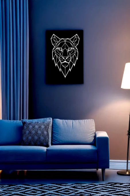 Geometrik Reflektörlü Aslan Aslan Figürlü Deri Duvar Dekoru - 2