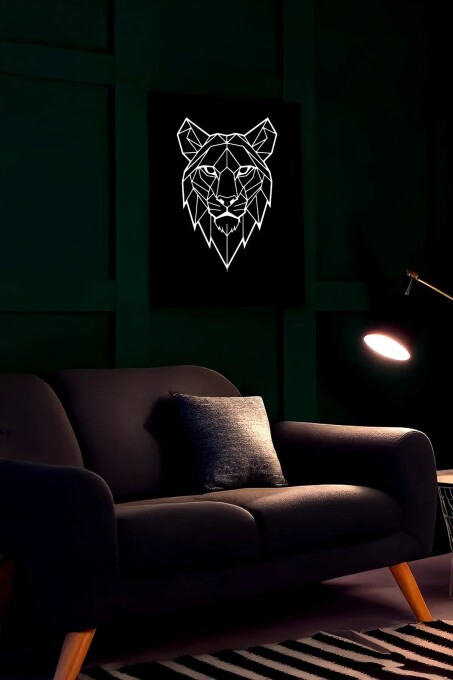 Geometrik Reflektörlü Aslan Aslan Figürlü Deri Duvar Dekoru - 3