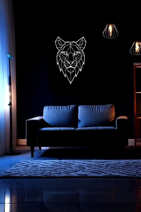 Geometrik Reflektörlü Aslan Aslan Figürlü Deri Duvar Dekoru - 4