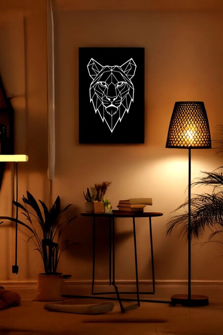 Geometrik Reflektörlü Aslan Aslan Figürlü Deri Duvar Dekoru - 5