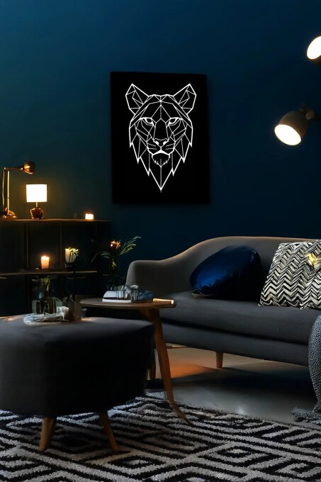 Geometrik Reflektörlü Aslan Aslan Figürlü Deri Duvar Dekoru - 6