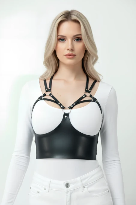 Göğüs Detaylı Deri Harness Büstiyer, Şık Deri Korse - APFT872 - 5