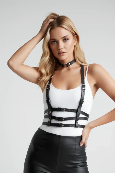 Gömlek ve T-Shirt Üzeri 3 Sıralı Şık Deri Kemer ve Choker - APFT615 - 1