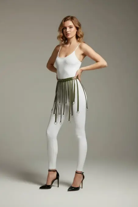 Haki Etek Suni Deri Etek Halka Detaylı Etek Mini Etek - APFT579 - Angels Passion (1)