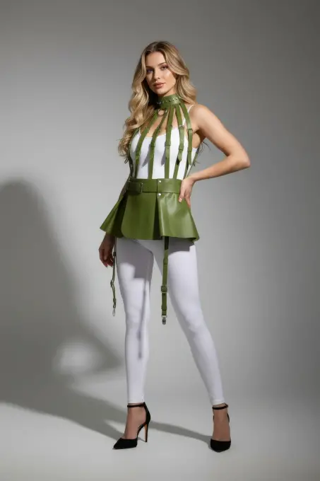 Haki Etek Suni Deri Etek Peplum Yüksek Bel Etek - APFT998 - Angels Passion (1)