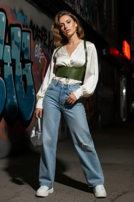 Haki Kadın Kemer Bağcıklı Korse Detaylı Geniş Bel - APFT855 - 3