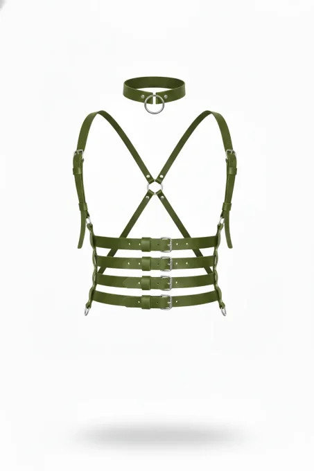 Haki Kadın Kemer Çoklu Tokalı Çapraz Vücut Harness - APFT609 - 1