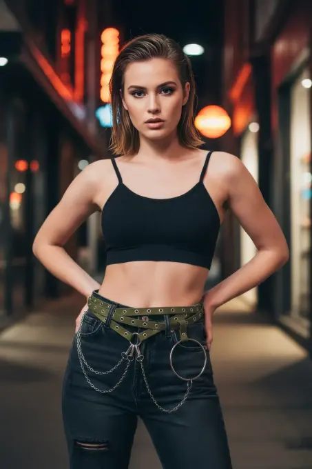 Haki Kadın Kemer Delikli Zincir Detaylı Bel Aksesuarı - APFT621 - 3